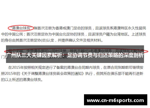 广州队三大关键因素解析：足协调节费与归还策略的深度剖析